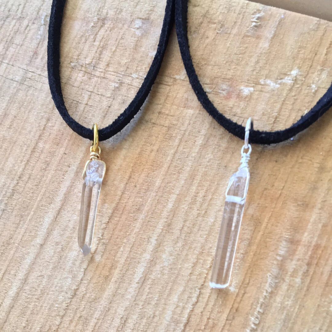 Crystal Quartz and Black Leather Choker