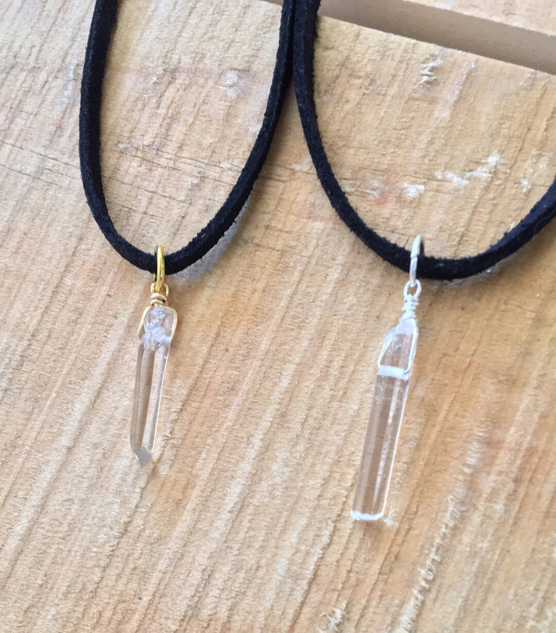 Crystal Quartz and Black Leather Choker