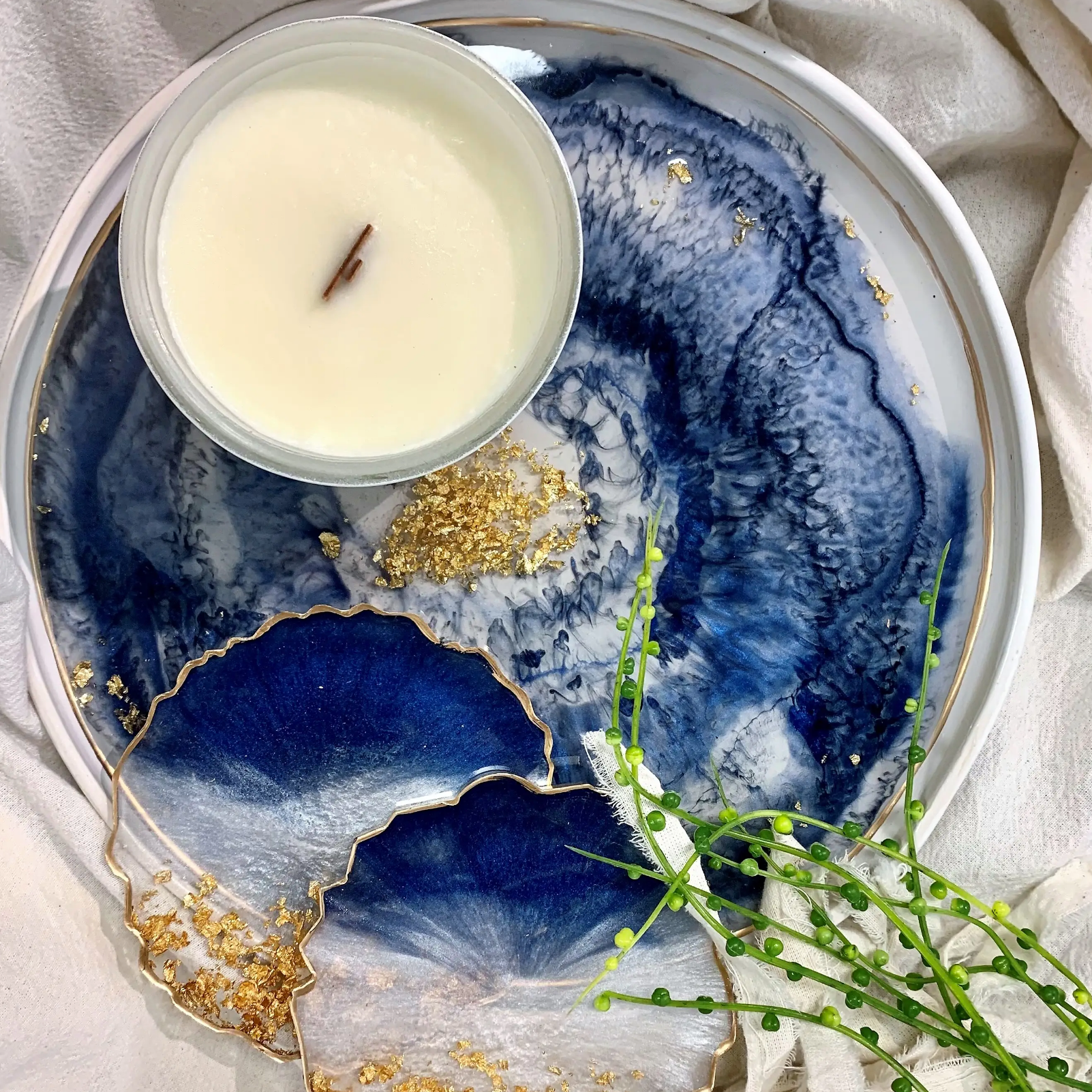 Pottery and Resin Geode Tray (Large)
