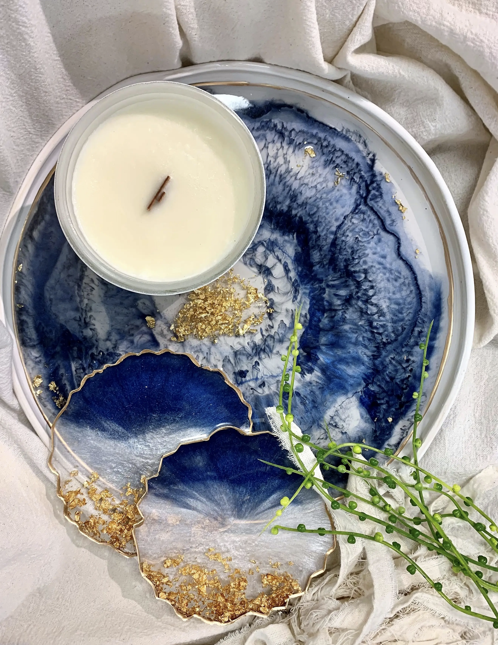 Pottery and Resin Geode Tray (Large)