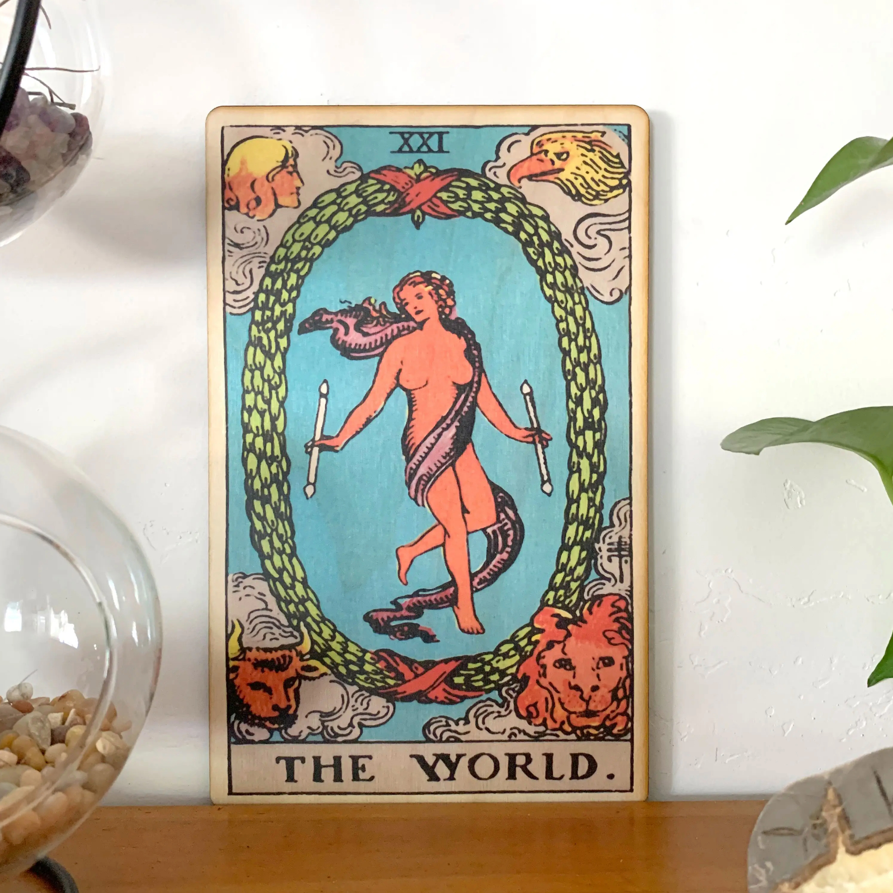 Tarot 21 - The World Full Color Wood Wall Art