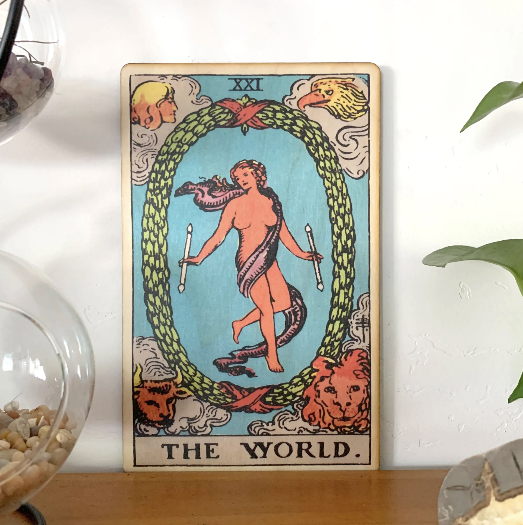 Tarot 21 - The World Full Color Wood Wall Art