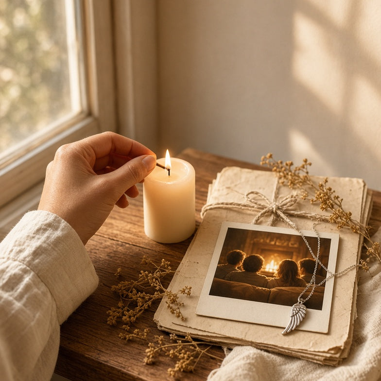 Kendra Phillips grief coaching program on thewuwu, a 6-week 1:1 journey with warm cream aesthetic and sacred candle-lit altar
