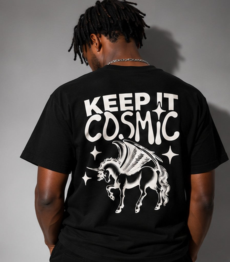 Keep It Cosmic tee worn