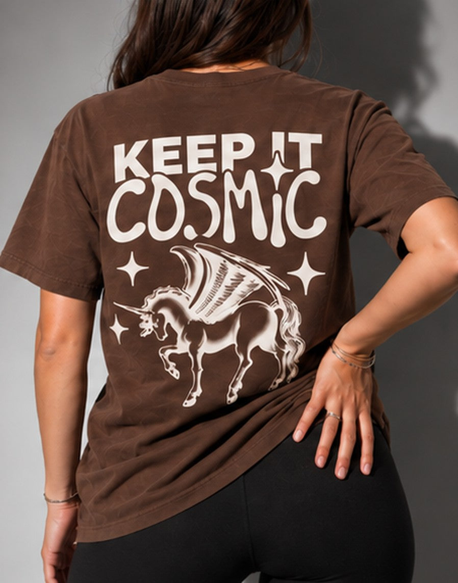 Keep It Cosmic tee worn